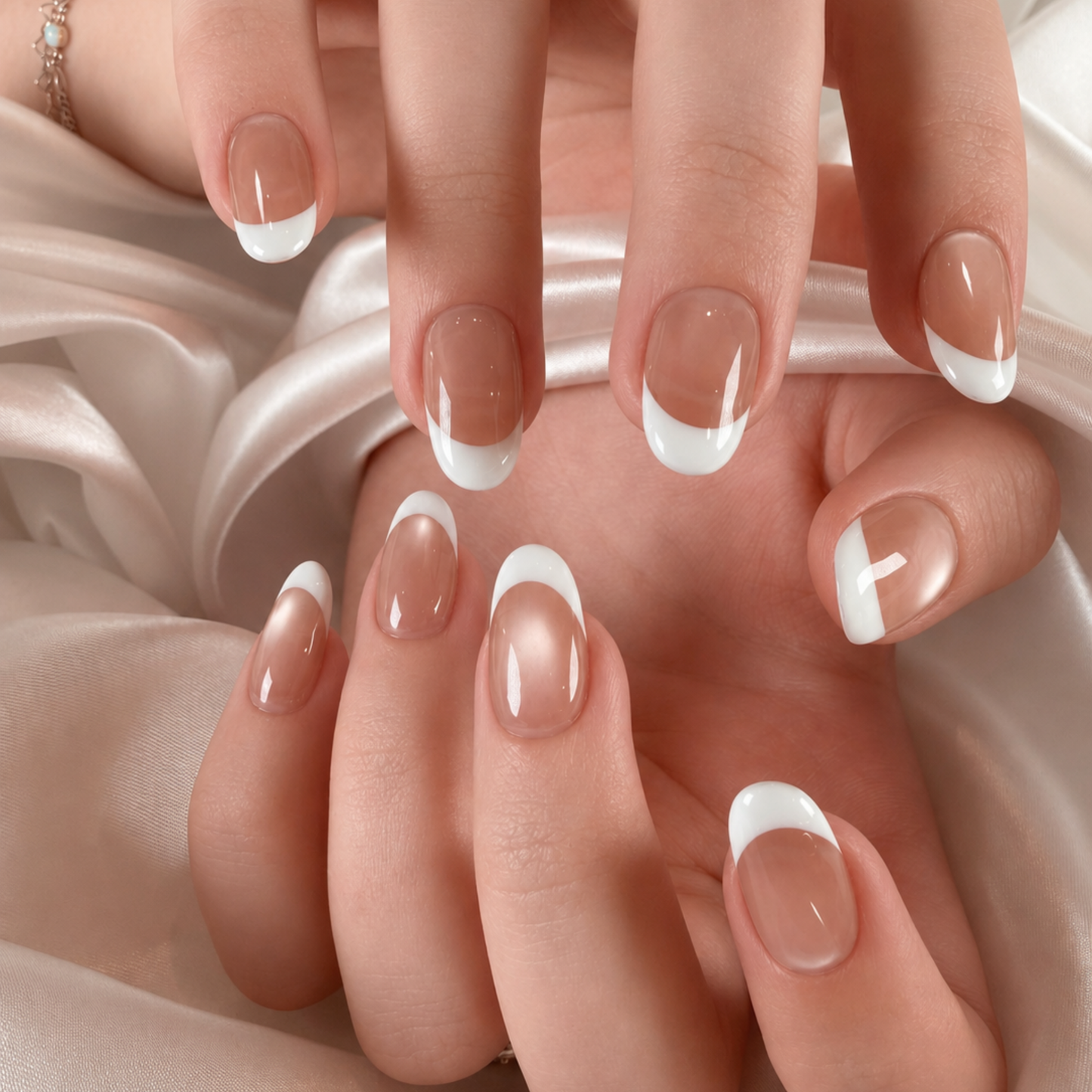 Vanilla Aura Cat Eye French Nails