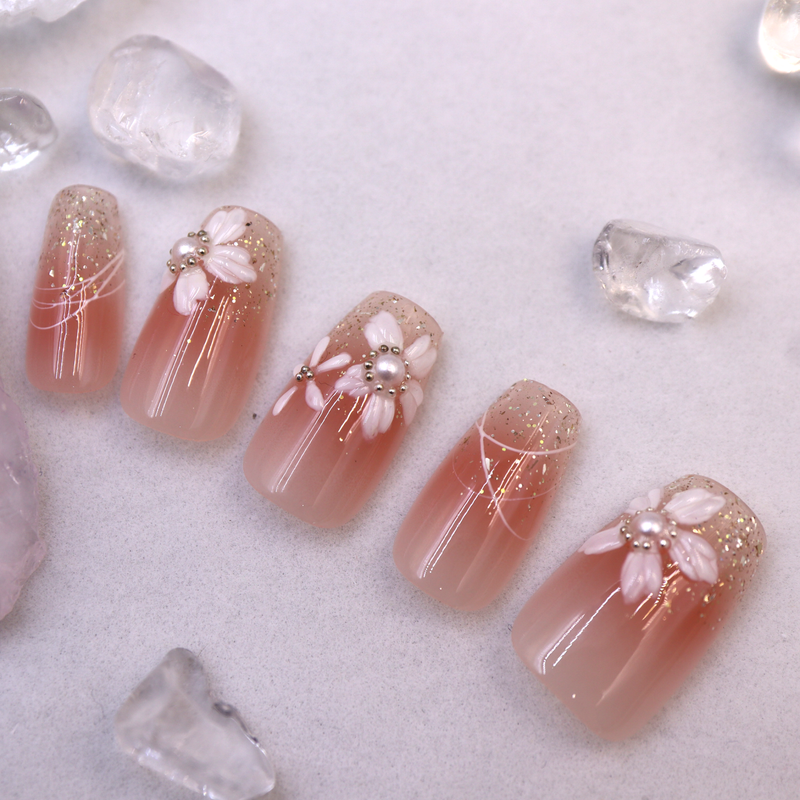 Blush Blossom Glam Handcrafted Nails