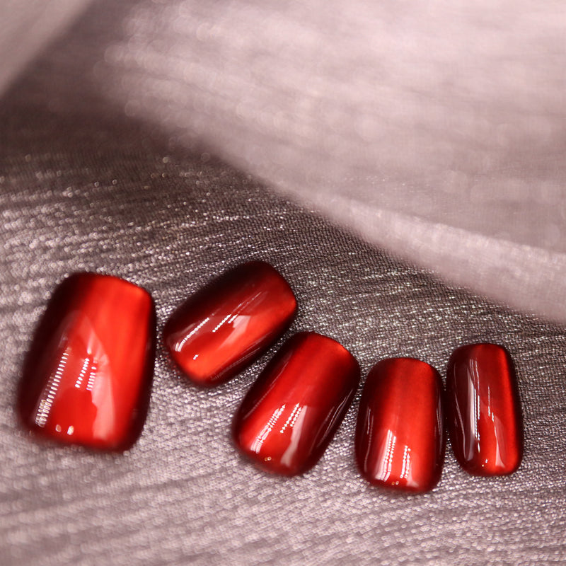 Ruby Radiance Cat Eyes Handcrafted Nails