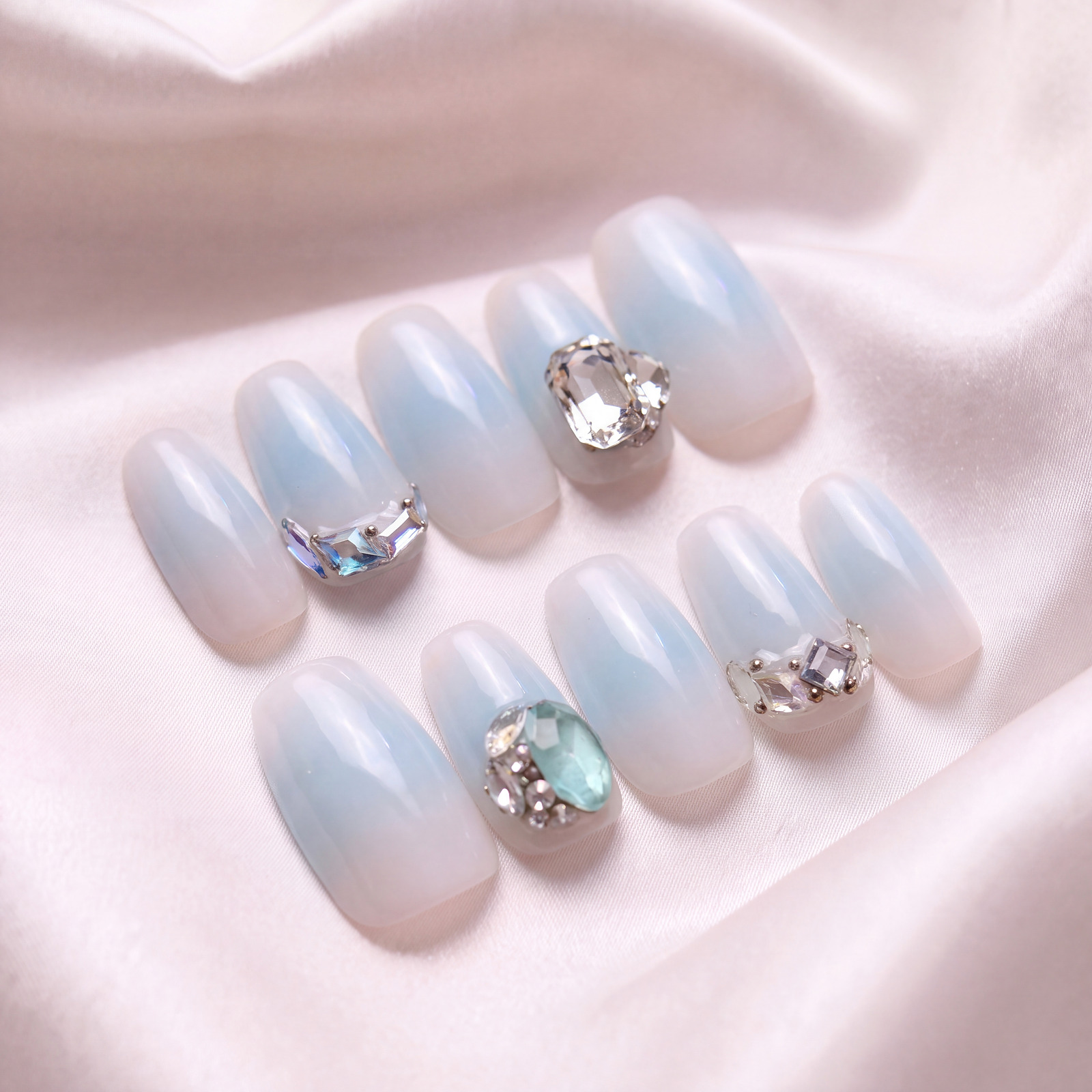 Givre, the finished set of ten photographed on silk